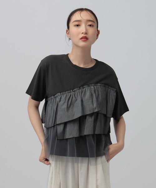 LEPSIM（レプシィム） tシャツ 半袖 異素材フリルドッキングT2 667510