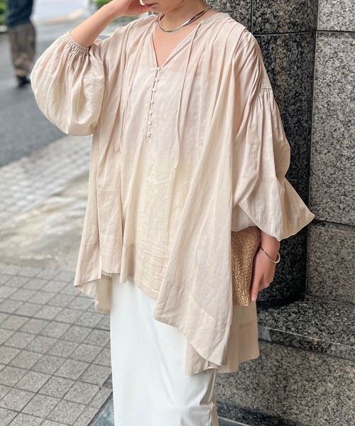 ブラウス シャツ ローンチュニック レディースの画像
