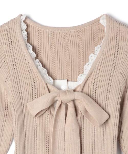 M DOLLY ニット セーター Ribbon lace flora layered knit tops/リボン