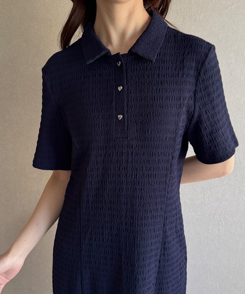 JUNOAH（ジュノア） 半袖ワンピース LARGE ネイビー レディース