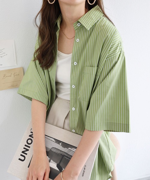 「andme」 「alma design」半袖シャツ L ブルー レディース_画像3