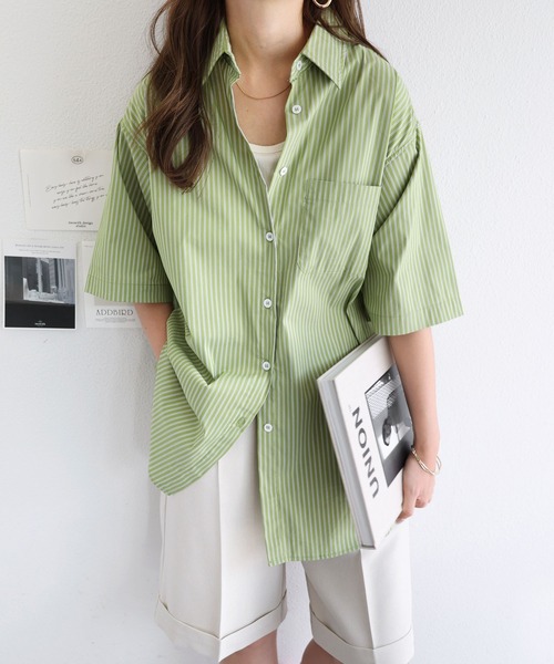 「andme」 「alma design」半袖シャツ L ブルー レディース_画像4
