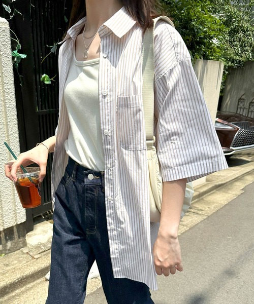 「andme」 「alma design」半袖シャツ L ブルー レディース_画像6