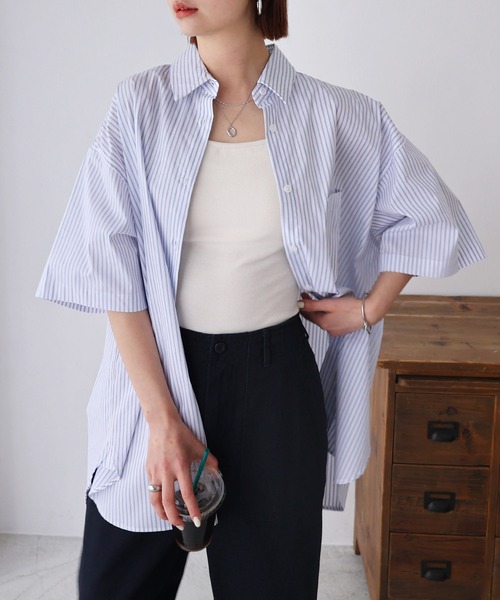 「andme」 「alma design」半袖シャツ L ブルー レディース_画像9