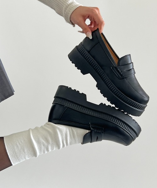【先着一名様！】大幅値下げ　ローファー　新品　24cmクリアソール　厚底 Shoes in Closet ローファー 「新色3色追加」軽量厚底 2段ソール