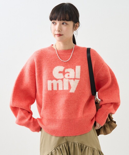 ニット セーター ジャガードロゴクルーネックニット レディース HUG.U ニット レディース トップス セーター ロゴ ロゴニット