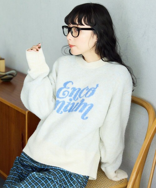 ニット セーター ジャガードロゴトレーナー レディース FREAK'S STORE ニット セーター カラー ジャガード ロゴ ニット