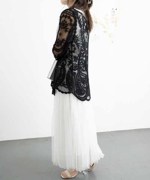 mintdesigns - mint designs　レースカーディガン シアーレース編み ロングカーディガン（72-36IG09-204