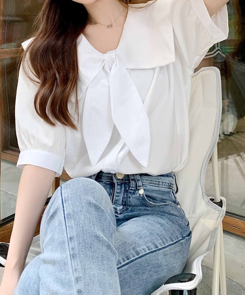 frunco ブラウス シャツ ボウタイマリンブラウス レディース