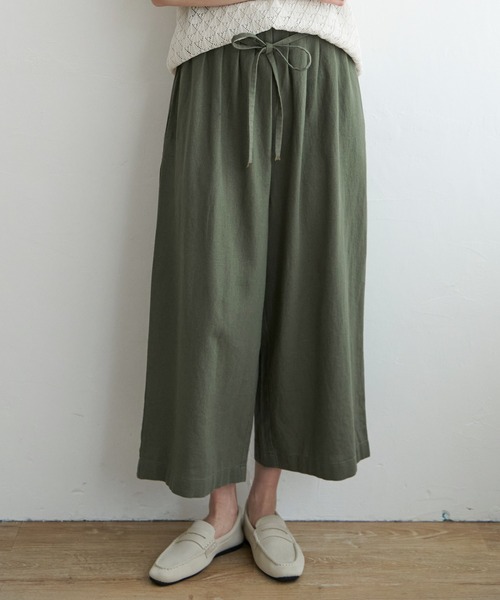 ikka パンツ 麻混ベルト付きワイドパンツ レディース : ZOZOTOWN
