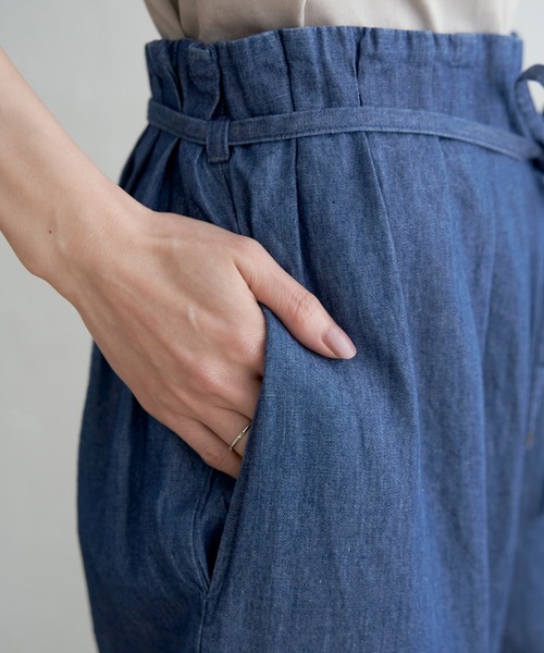 ikka（イッカ） ワイドパンツ パンツ 麻混ベルト付きワイドパンツ