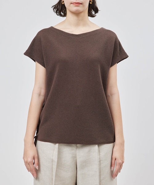 ROPE' tシャツ ペーパーコットンレースアップニットトップス