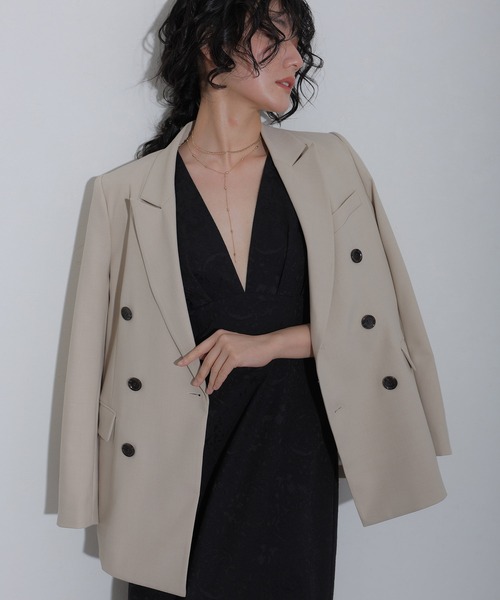 18日まで値下げピークドラペルウールジャケット　ベージュS UNISEX》Prime-Over Wool Chambray Peaked Lapel Double
