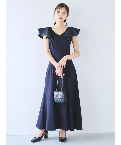 バックオープン裾フリルロングワンピース ドレス GIRL｜バックオープンレースフレアロング丈 結婚式 ワンピース
