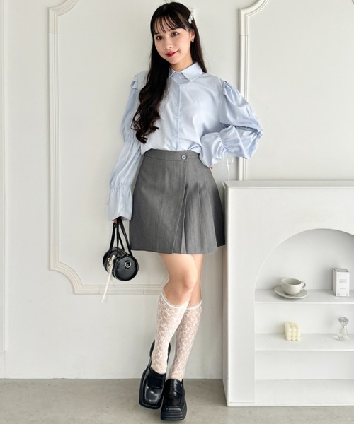 Loueme スカート インナーパンツ付ラップ風プリーツミニスカート
