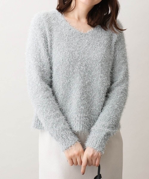 OFUON / オフオン ラメシャギーVネックニット/洗える OFUON ニット セーター ラメシャギーVネックニット/洗える