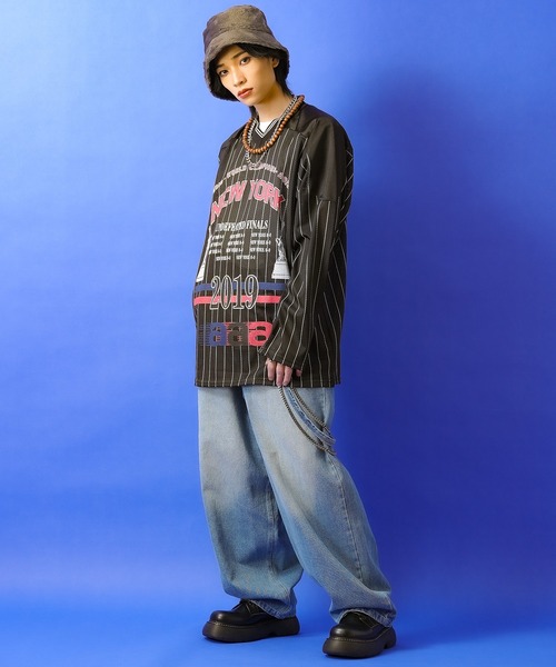 tシャツ a.p.o.v. ビッグプリントストライプ柄メッシュホッケーシャツ