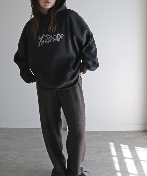 パーカー リボンアート/ハートアート文字刺繍プルオーバーパーカー