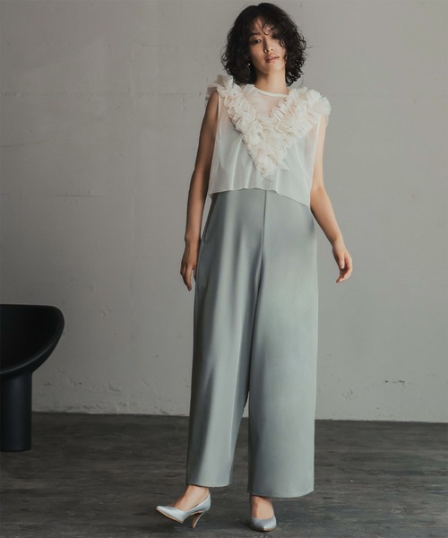 オケージョンドレス　オールインワン　チュール　セット売り GIRL DRESS FOR NOW パンツドレス チュールフリルベスト