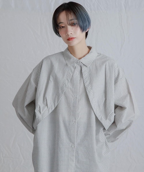 KBF ブラウス シャツ チェックレイヤードBIGシャツ レディース