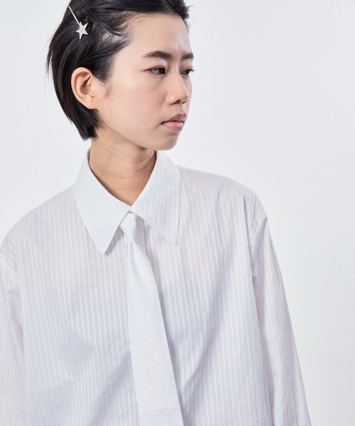 ブラウス シャツ TIE STRIPE LONG SLEEVE SHIRTS レディース