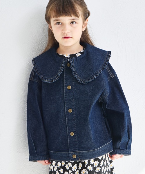 新品未使用タグ付きフリルバルーン襟ブラックデニムジャケット セール】・DOUBLE FLAGS フリルカラーGジャン（デニムジャケット