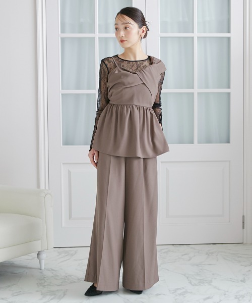 セットアップ パンツドレス Lace Ladies パンツドレス レースケープ袖セットアップ・パンツ