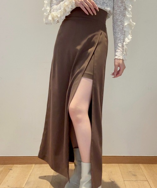 Horme リネンブレンドローウエストスリットロングスカート Horme