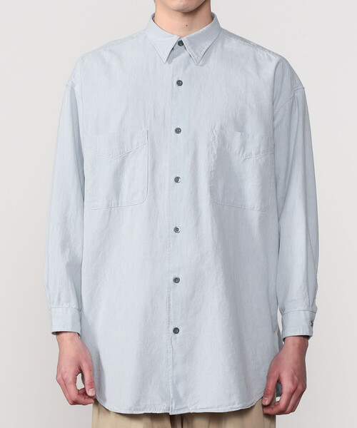 HAVERSACK シャンブレー半袖シャツ　L HAVERSACK – Loose fit Band Collar Work Shirt.