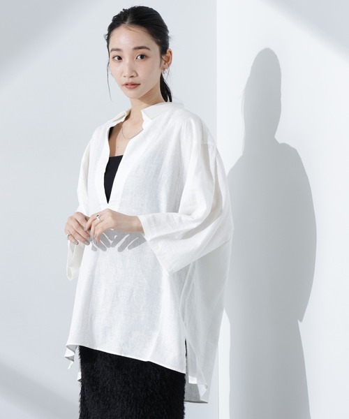 ブラウス シャツ Anti Smell Linen プルオーバーVネックシャツ レディース