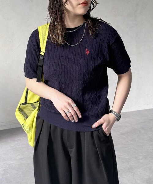 黒ニットです♡ U.S. POLO ASSN. ニット セーター 半袖ケーブルニット