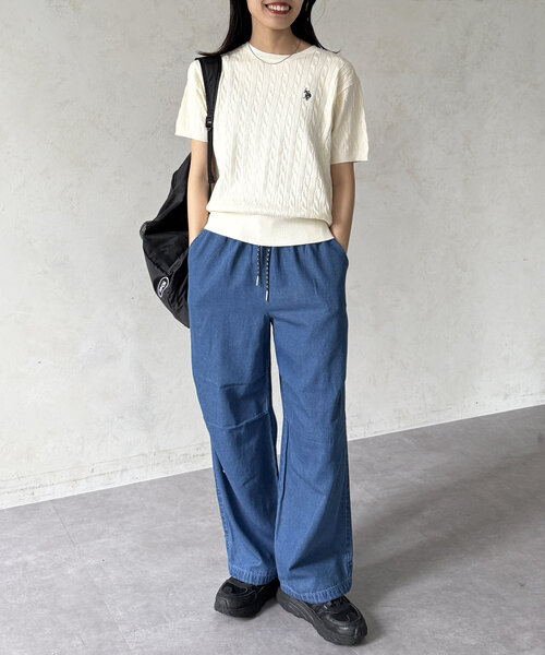「U.S. POLO ASSN.」 半袖ニット L ブルー レディース U.S. POLO ASSN. ニット セーター 「U.S.POLO ASSN.」 ワン