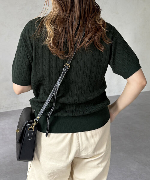 【GWセール中】POLO 半袖ニット ブラック S U.S. POLO ASSN. ニット セーター 半袖ケーブルニット