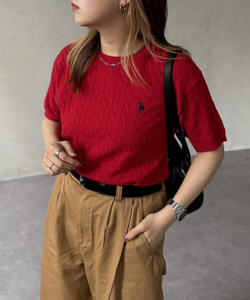 U.S. POLO ASSN. ニット セーター 半袖ケーブルニット