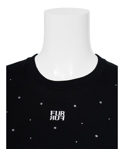 tシャツ 「WEB限定」ビジューロゴTEE レディース FURFUR tシャツ 「WEB限定」ビジュー付きロゴ刺繍Tシャツ