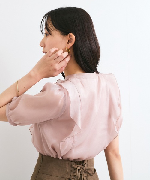ブラウス シャツ 「洗える」シアーラッフルフリル半袖ブラウス レディース VIS ブラウス シャツ 「洗える」シアーラッフルフリル半袖