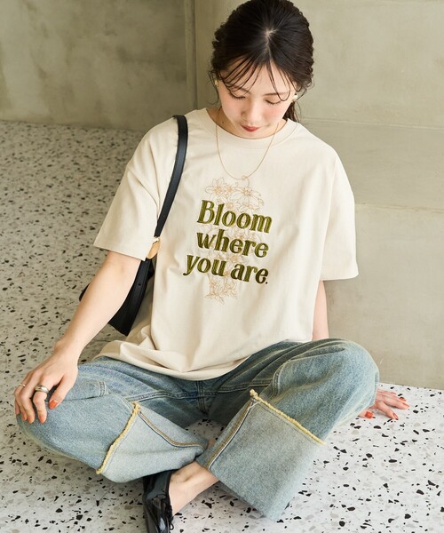 tシャツ メッセージプリントフラワー Tシャツ レディース 301-shop_dt8017-w