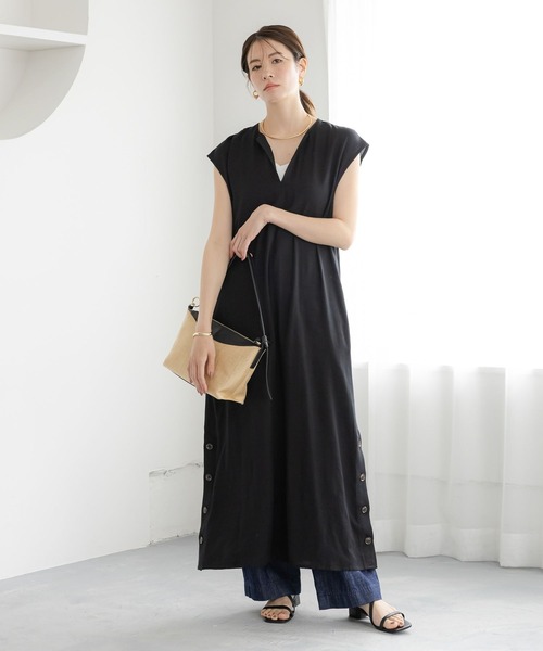 ★SALE Silfur Suomu ワンピースL ワンピース Elura ワンピース シャリサラサイドスリットワンピース「低身長