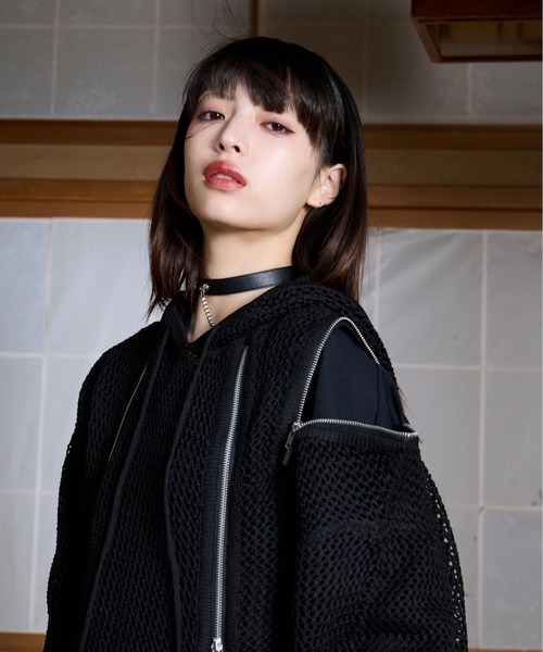 【狐独】メッシュデザインジップフーディ Ellno Loset Ellno Loset パーカー 「狐独」メッシュデザインジップフーディ