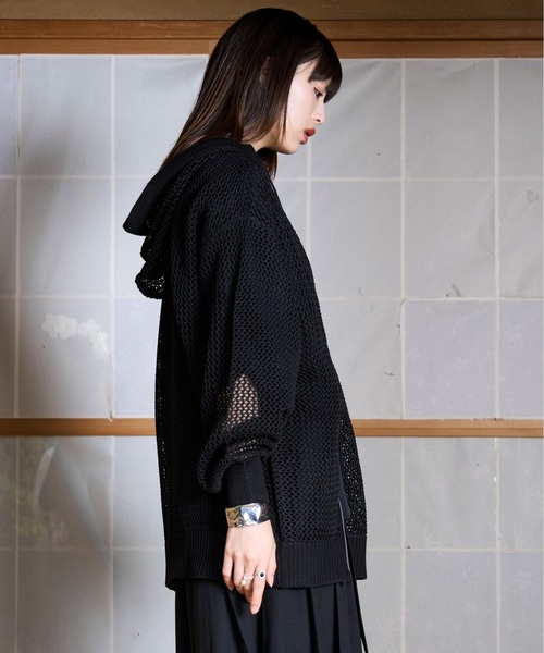 Ellno Loset パーカー 「狐独」メッシュデザインジップフーディ