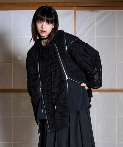 【狐独】メッシュデザインジップフーディ Ellno Loset Ellno Loset パーカー 「狐独」メッシュデザインジップフーディ