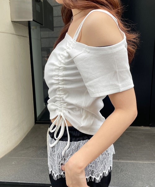 Roger&Raw tシャツ リブワンショルダートップス レディース