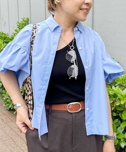 新品✨セオリー★洗える　ラッフルスリーブブラウス　ネイビー　シャツ　ブラウス NOLLEY'S（ノーリーズ） ブラウス シャツ 半袖 ラッフルスリーブ