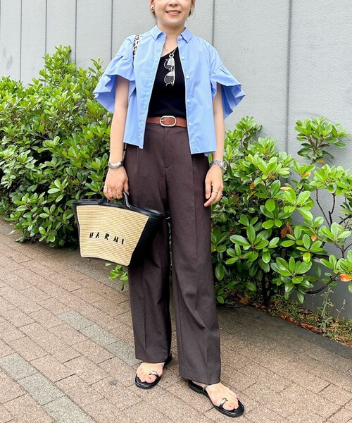 新品✨セオリー★洗える　ラッフルスリーブブラウス　ネイビー　シャツ　ブラウス NOLLEY'S（ノーリーズ） ブラウス シャツ ラッフルスリーブブラウス