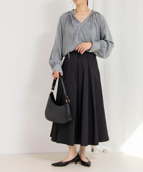 【未使用タグ付き】NOLLEY'S ウォッシャブルタックフレアシアースカート セットアップ対応》ウォッシャブルタックフレアシアースカート