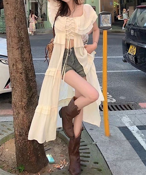 GLAMOROUS JANE ブラウス シャツ オフショルティアードフリル