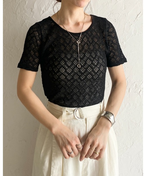 She's Closet tシャツ 半袖シアー/シースルーショート丈ストレッチ