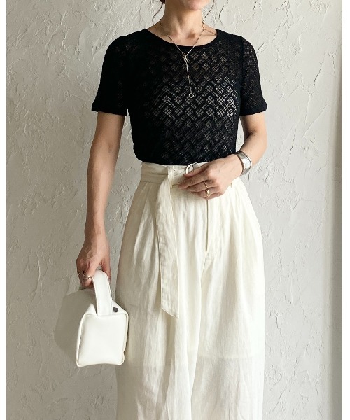 She's Closet tシャツ 半袖シアー/シースルーショート丈ストレッチ