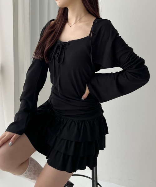 ＊SaturdayClub＊取り外し可能 ケープカラーショート ワンピース SLY | OFF SHOULDER RIB KNIT ショートワンピース (ワンピース
