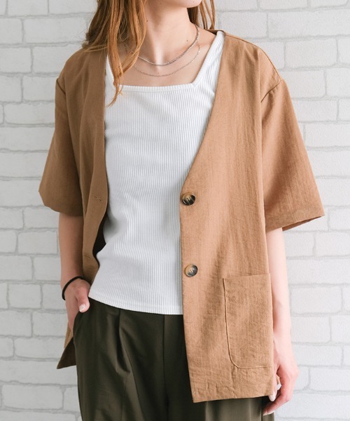 ジャケット ノーカラージャケット ノーカラー半袖ジャケット